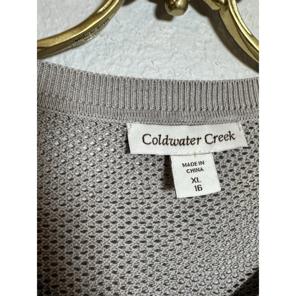Coldwater Creek Womens Open  Sweater Sz XL Cardigan Solid Silk Cotton Taupe‎